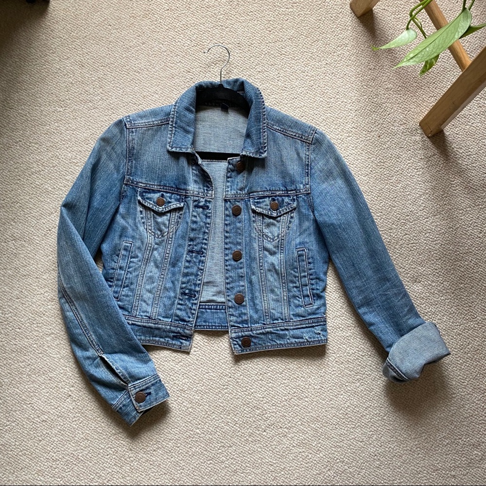 Cropped real denim jacket